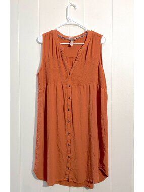 Knox Rose Dusty Orange Sleeveless Button Up Dress Lightweight Women's Large